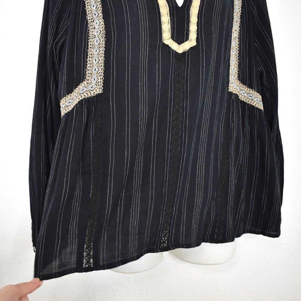 J. Jill Peasant Blouse Sz MP Embroidered Relaxed Fit Boho Cottagecore Neutral - Picture 7 of 15